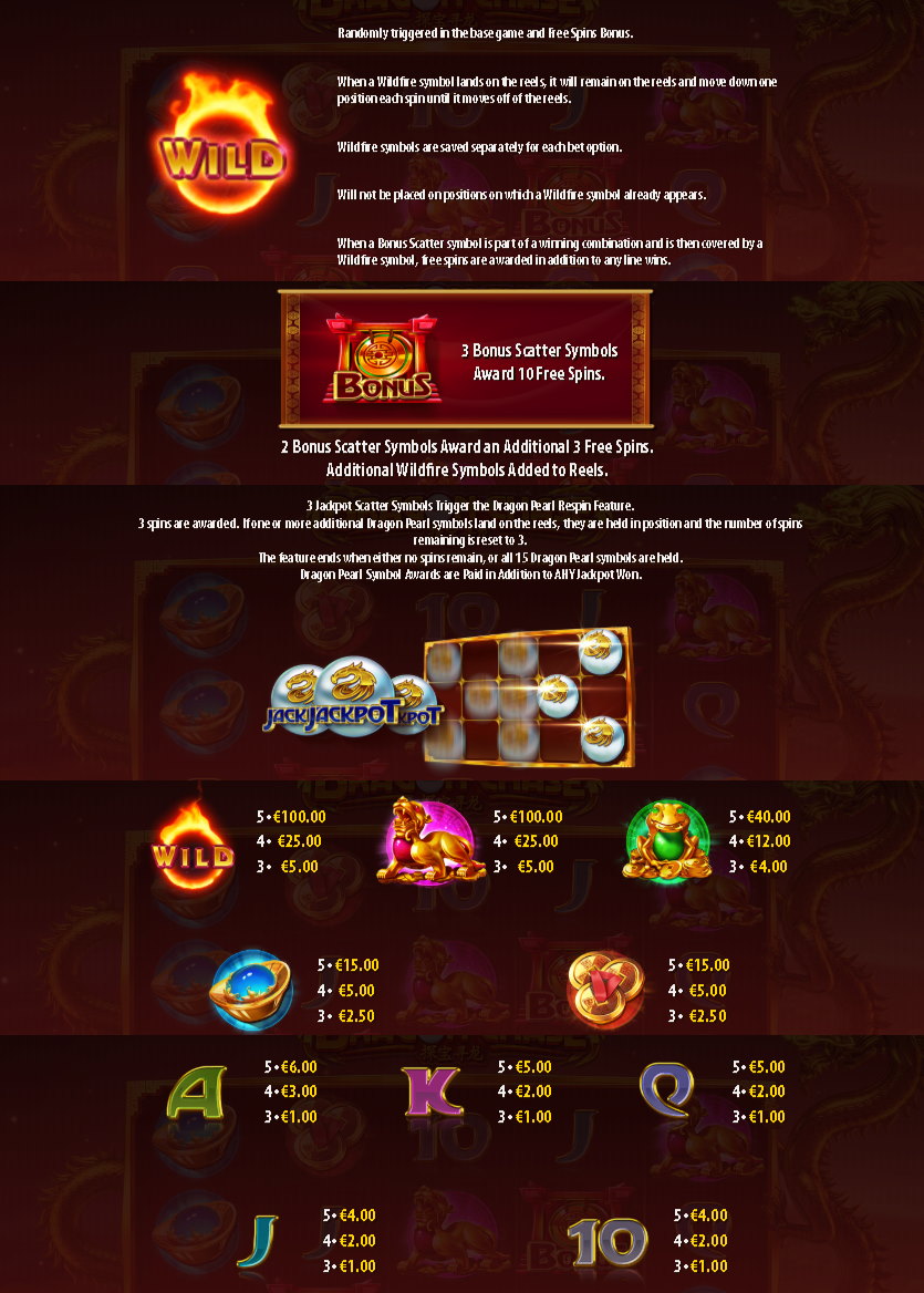 Dragon Chase Paytable