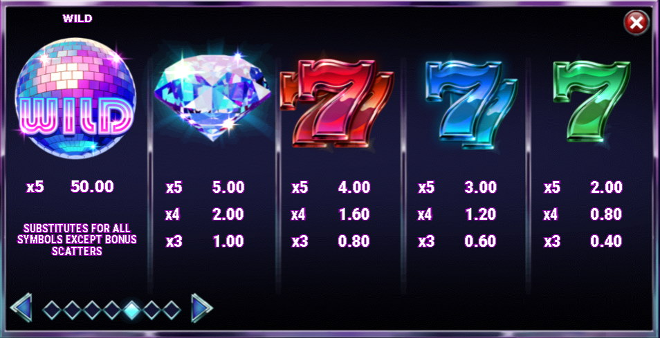 Disco Diamonds Paytable High Symbols