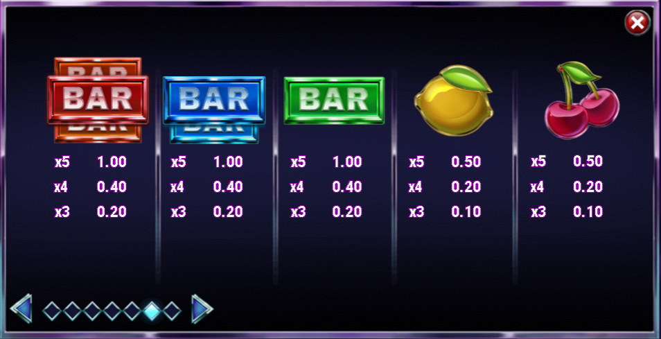 Disco Diamonds Paytable Low Symbols